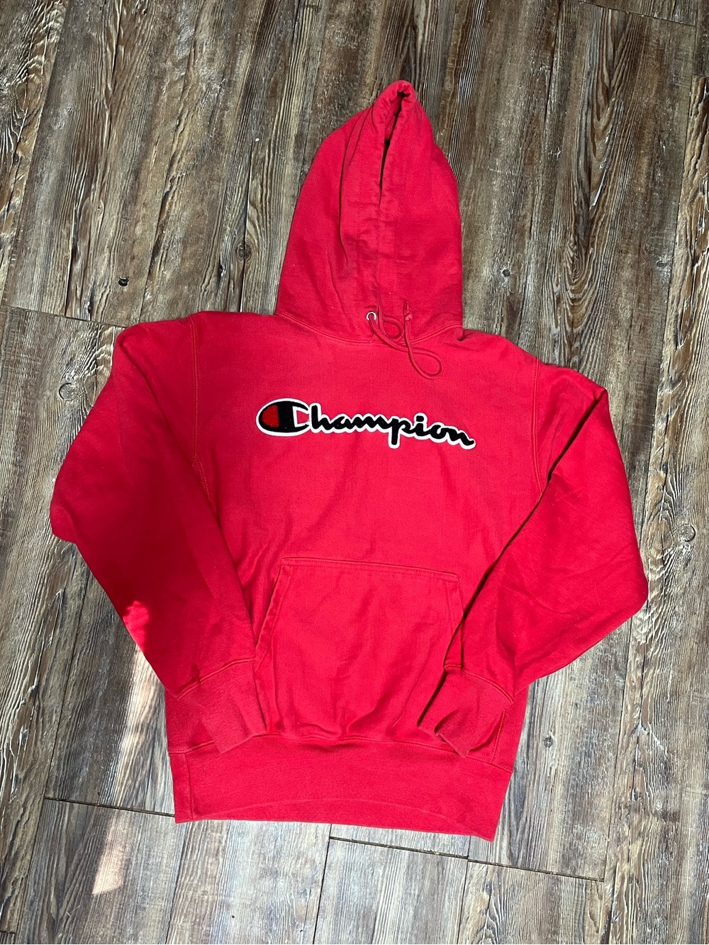 Champion Reverse Weave Hoodie Size Medium Red Script Logo